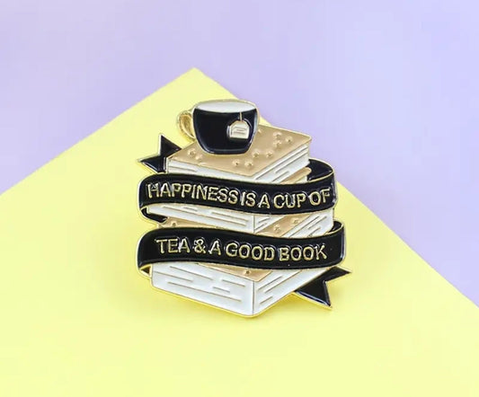 Happiness Is a Cup of Tea and a Good Book  Enamel Pin Booklovers gift