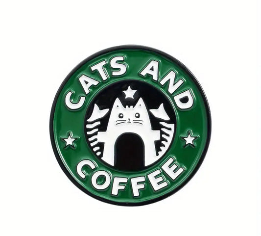 Cats and Coffee Cat Lover  Enamel Pin