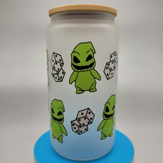 Oogie Boogie Dice Glass Cup with Bamboo Lid Straw and Cleaner - Eco-Friendly Camping and Travel Mug