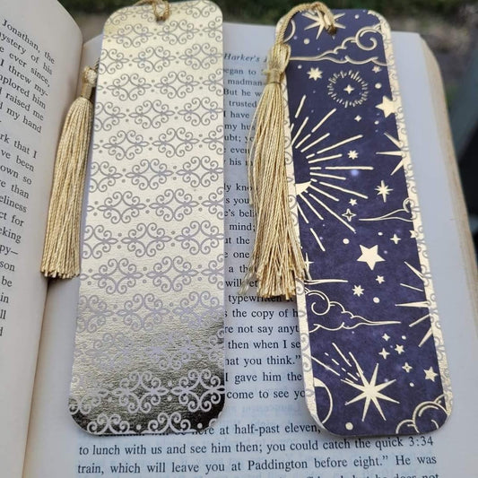 Stars and Moons Bookmark with Silky Tassels and Cute Charm - Handmade Gift for Book Lovers