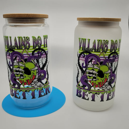 Villians Do It Better Glass Cup with Bamboo Lid Straw and Cleaner - Eco-Friendly Camping and Travel Mug