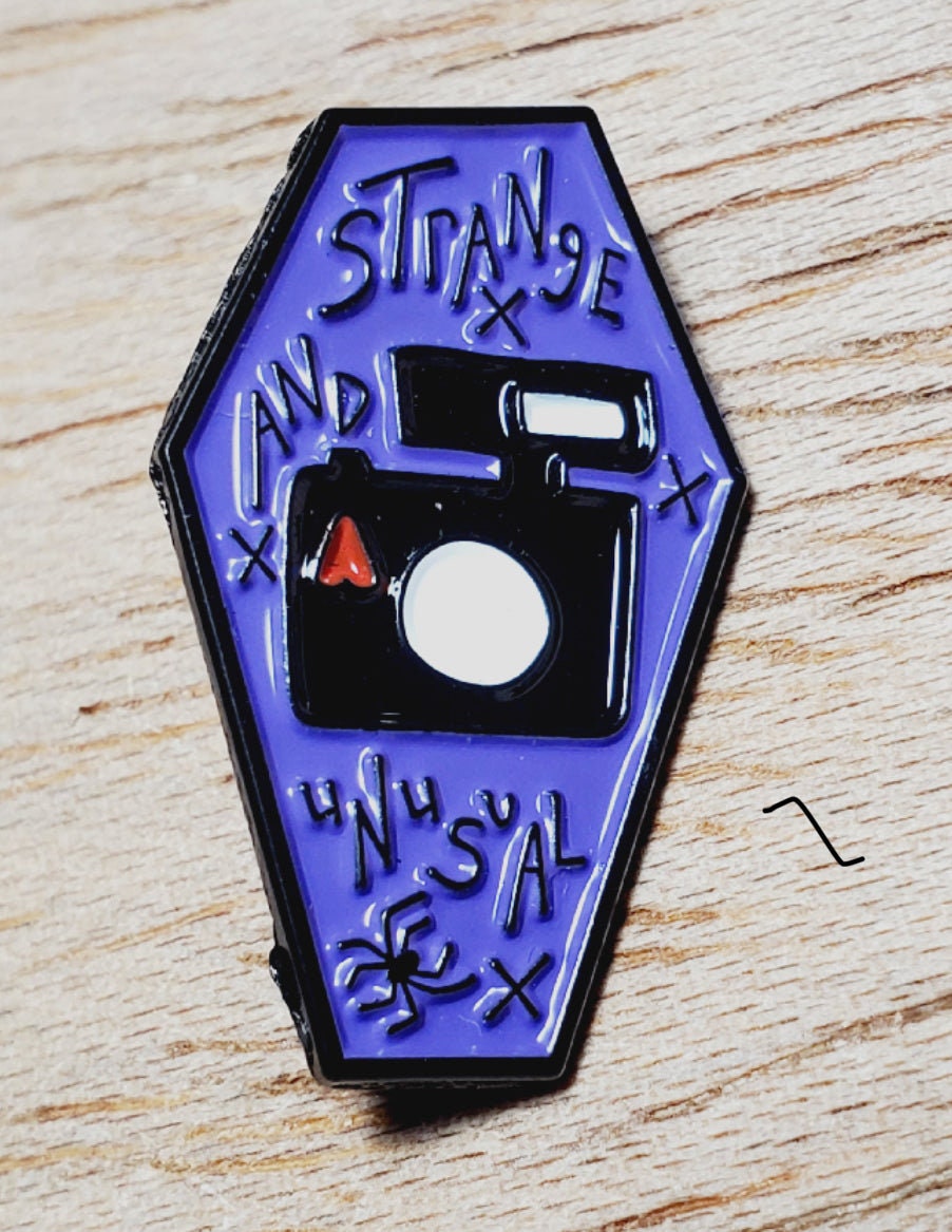 Scary Guy Movie Coffin/Camera Enamel Pin