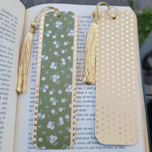 Floral Gold Bookmark with Silky Tassels and Cute Charm - Handmade Gift for Book Lovers