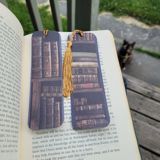 Dark Library books Bookmark with Silky Tassels and Cute Charm - Handmade Gift for Book Lovers