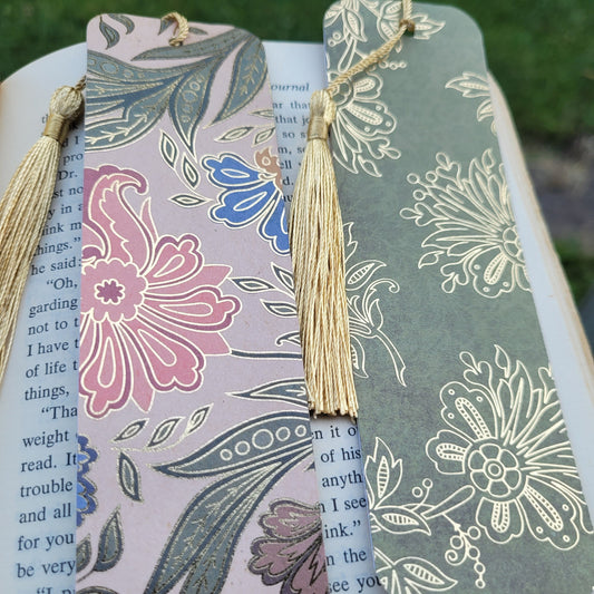 Gold leaf Flowers Bookmark with Silky Tassels and Cute Charm - Handmade Gift for Book Lovers