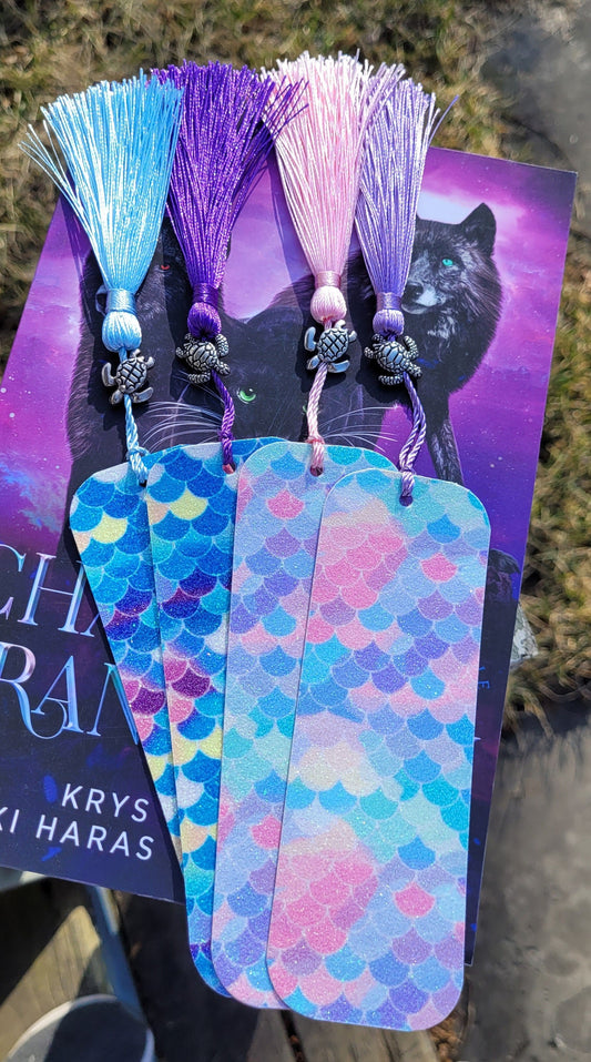 Mermaid Scale Bookmark with Silky Tassels and Cute Charm - Handmade Gift for Book Lovers