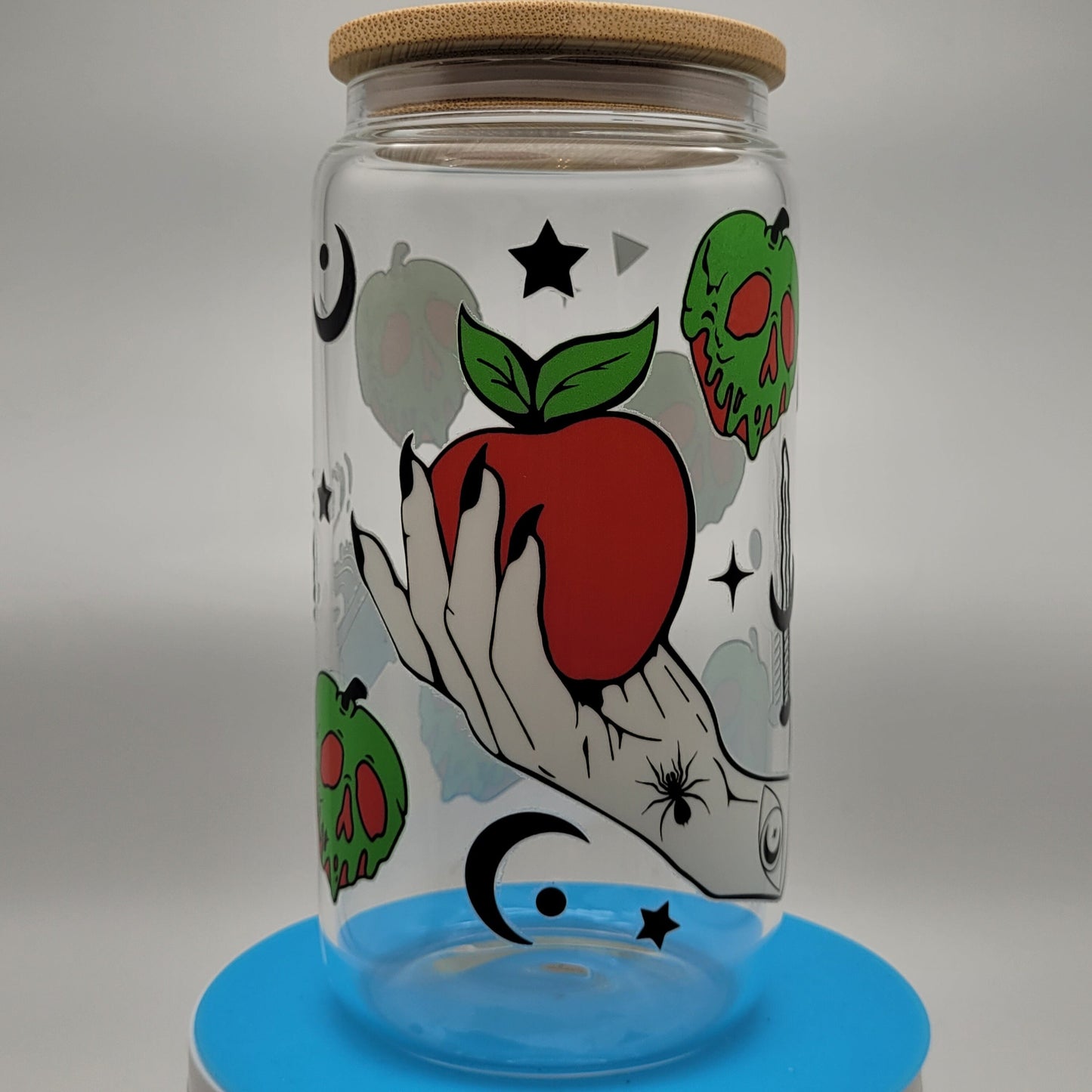 Poison Apple Glass Cup with Bamboo Lid Straw and Cleaner - Eco-Friendly Camping and Travel Mug