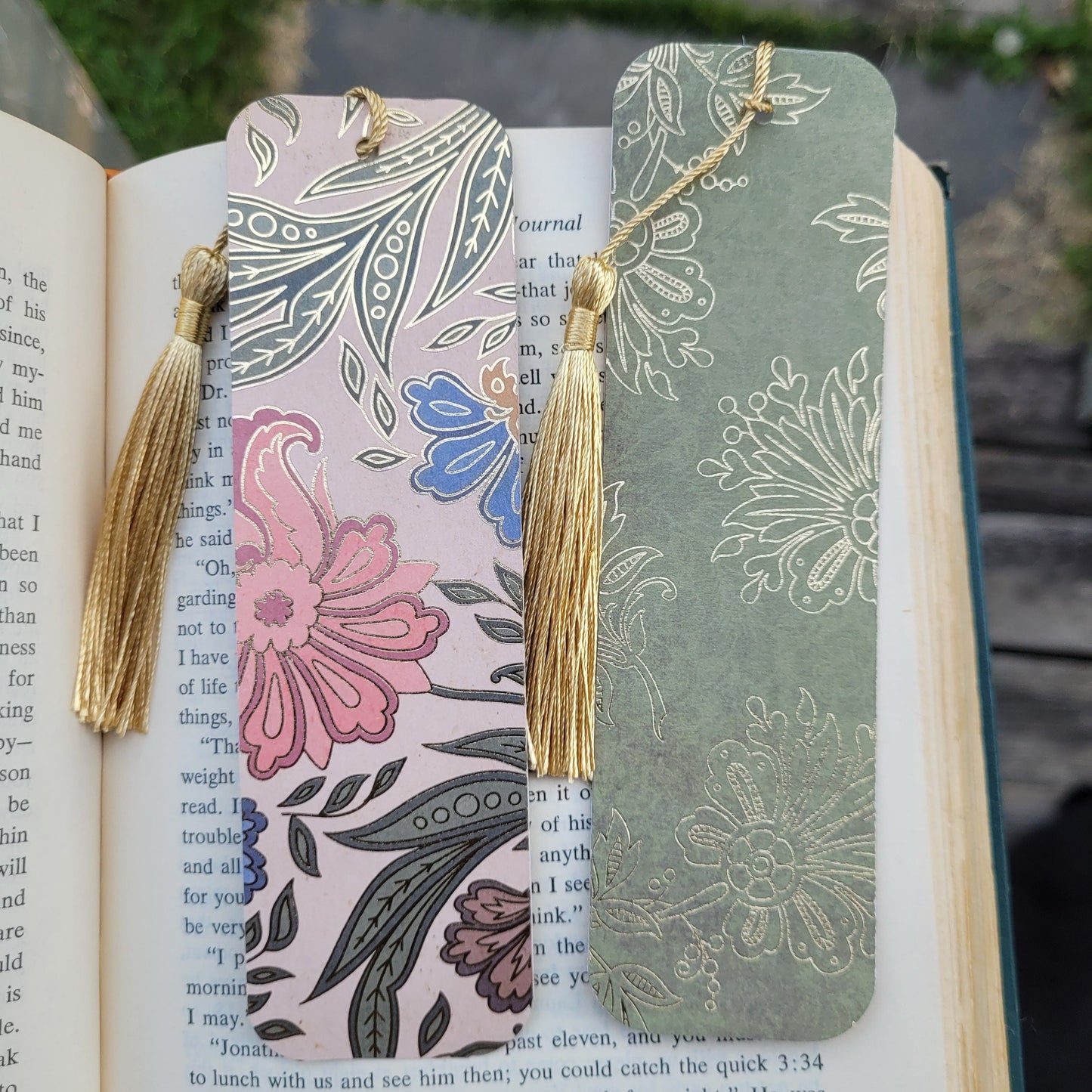 Gold leaf Flowers Bookmark with Silky Tassels and Cute Charm - Handmade Gift for Book Lovers