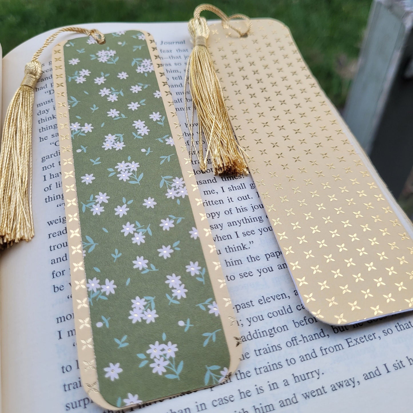 Floral Gold Bookmark with Silky Tassels and Cute Charm - Handmade Gift for Book Lovers