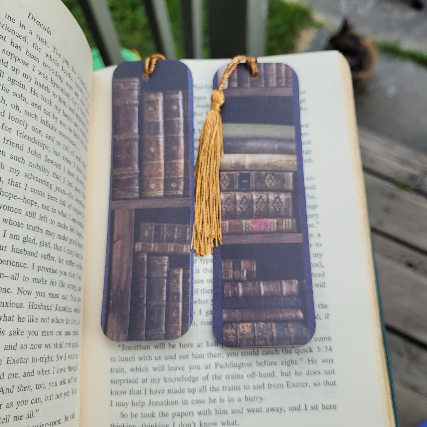 Dark Library books Bookmark with Silky Tassels and Cute Charm - Handmade Gift for Book Lovers