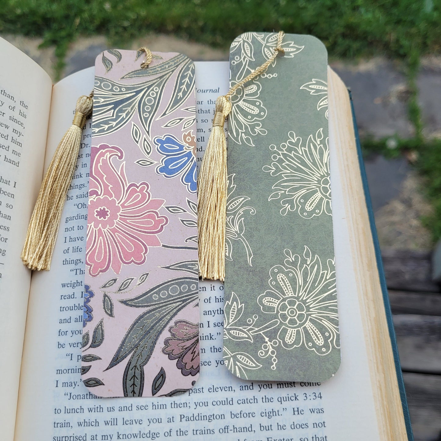 Gold leaf Flowers Bookmark with Silky Tassels and Cute Charm - Handmade Gift for Book Lovers