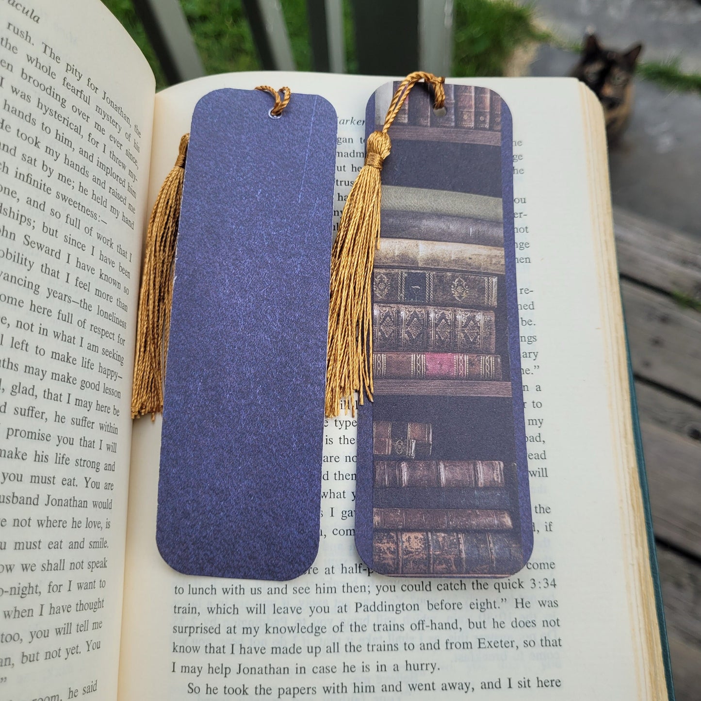 Dark Library books Bookmark with Silky Tassels and Cute Charm - Handmade Gift for Book Lovers